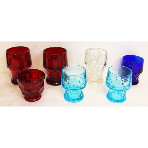7 Viking Drinking Glass Tumbler Goblet Honeycomb Ruby Red lite Blue Clear Cobalt - Picture 1 of 16